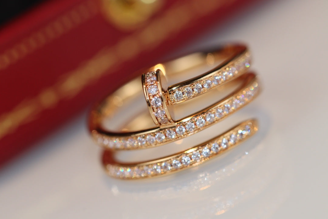 Cartier 三圈釘子戒指-玫瑰金-滿鑽