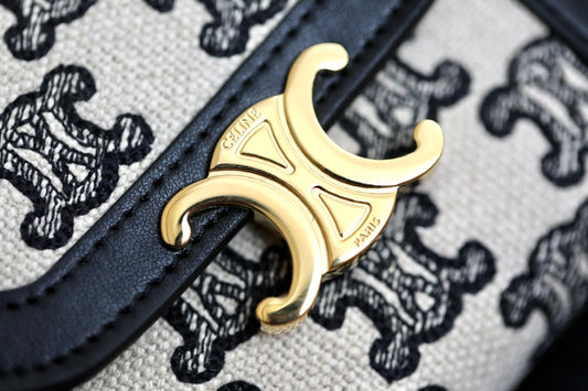 Celine 小號TRIOMPHE刺繡織物錢包-黑色