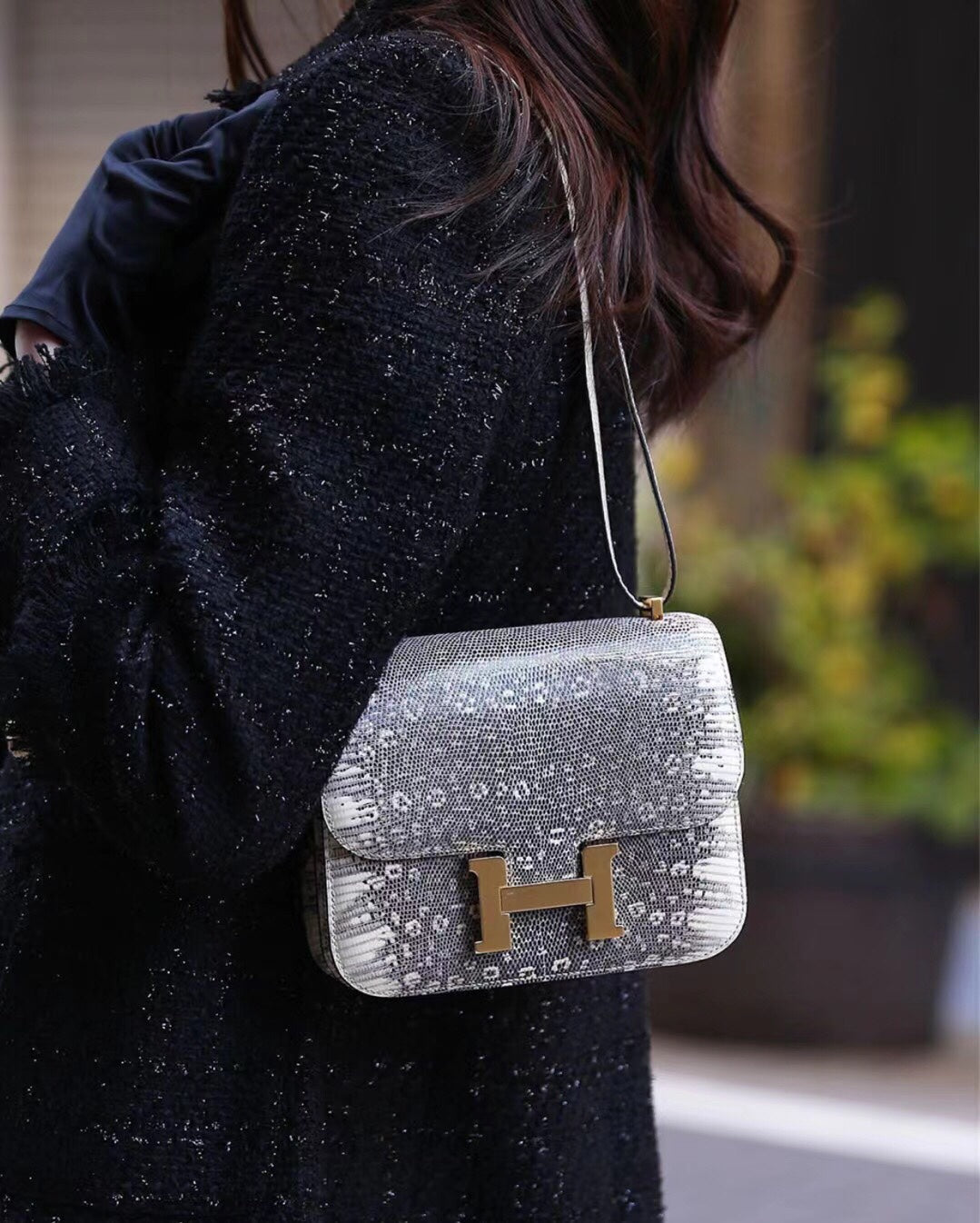 Hermes-Constanse mini 19-ombre Lizard 金扣