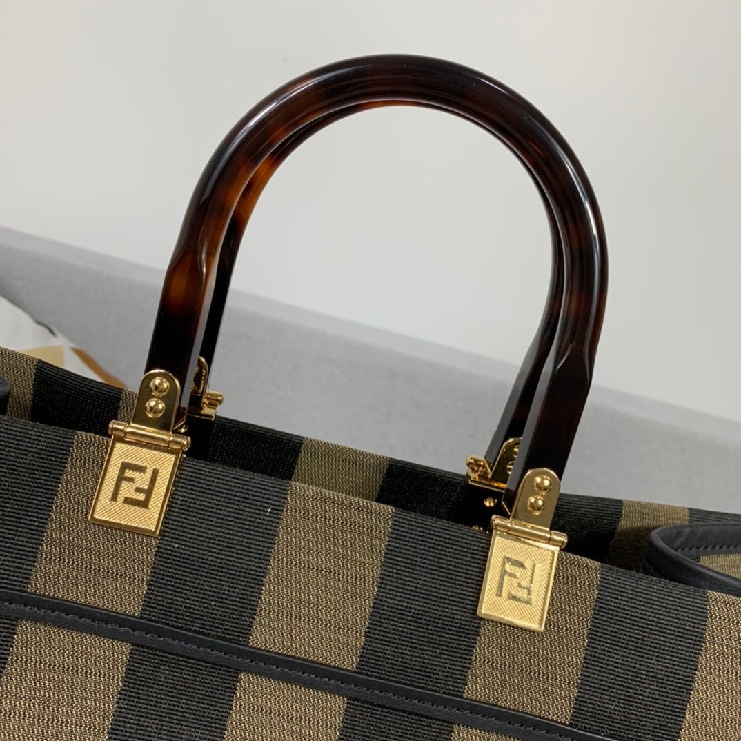 芬F家-Fendi Sunshine-中號條紋布手提袋