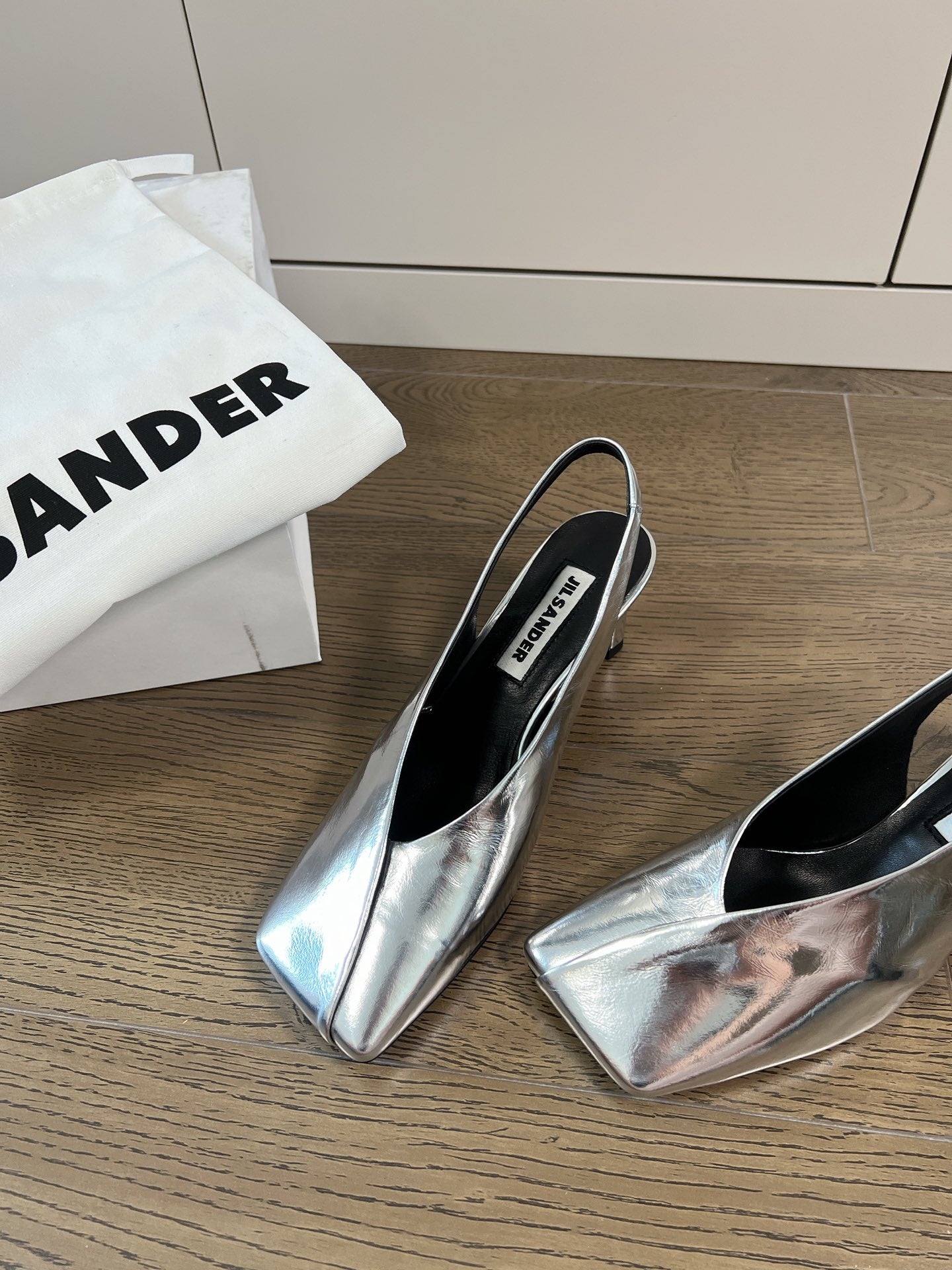 Jil sander-方頭高跟涼鞋 銀色