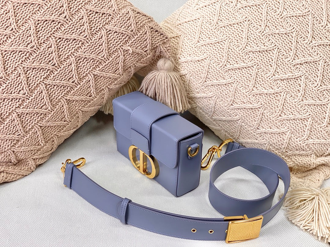 Dior 蒙田 Mini Box-平紋牛皮-金扣-17.5cm-藍色