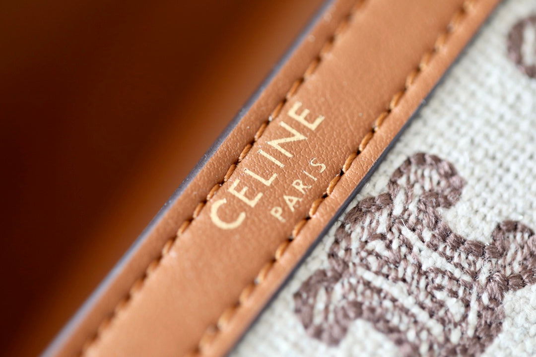 Celine 小號TRIOMPHE刺繡織物錢包-棕色