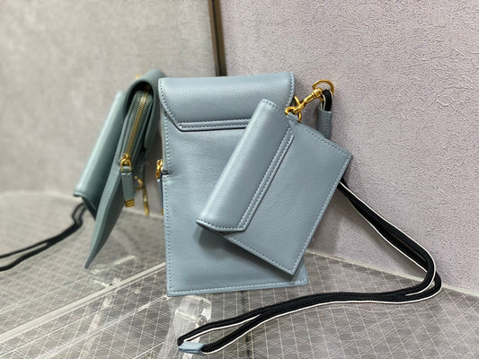 Dior-馬鞍 手機包 零錢包  霧霾藍
