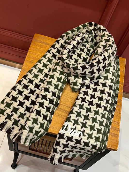 迪D家-山羊絨千鳥格圍巾 45*186cm 黑色
