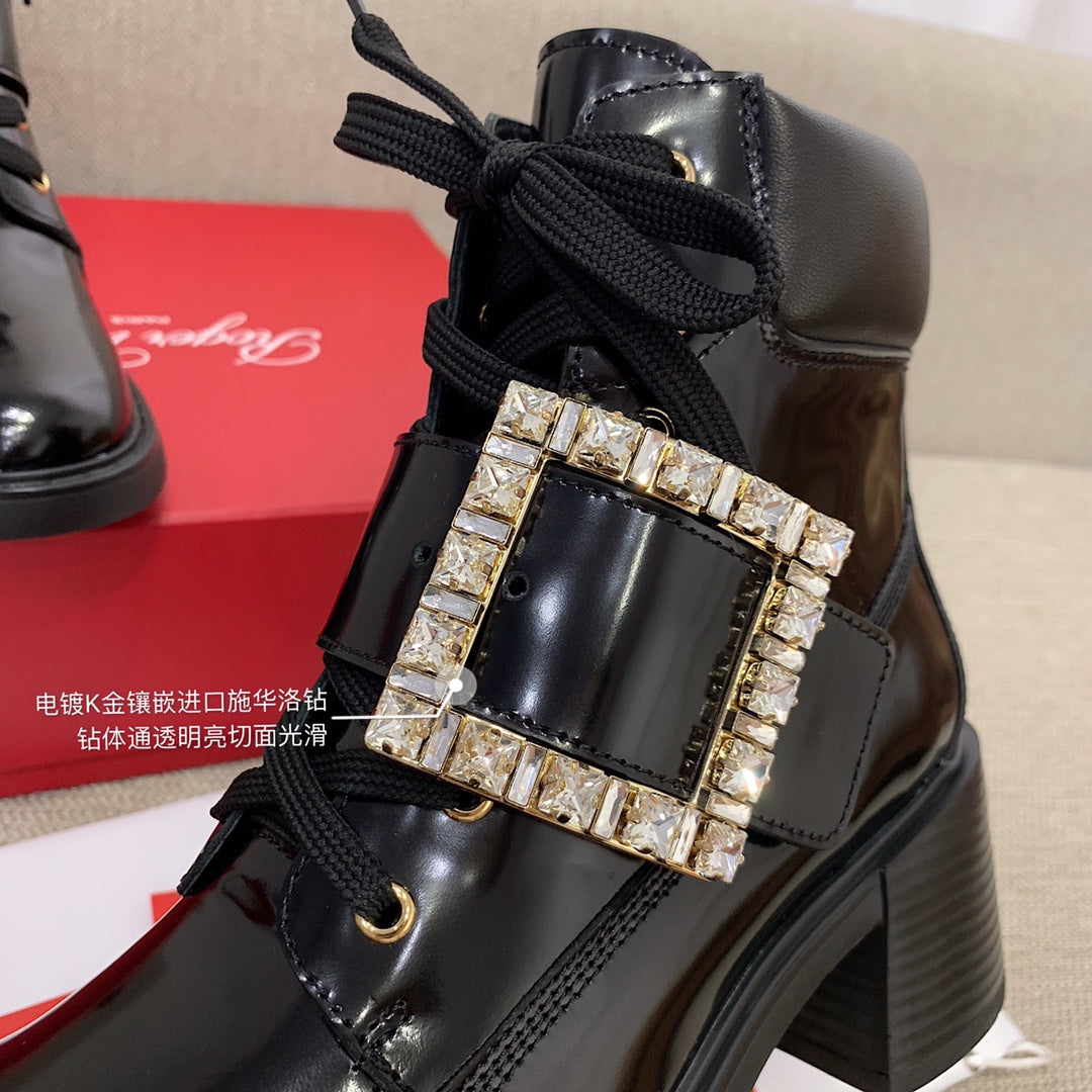 R方扣頭鞋-22SS 鑲鑽粗跟短靴 歐陽娜娜同款