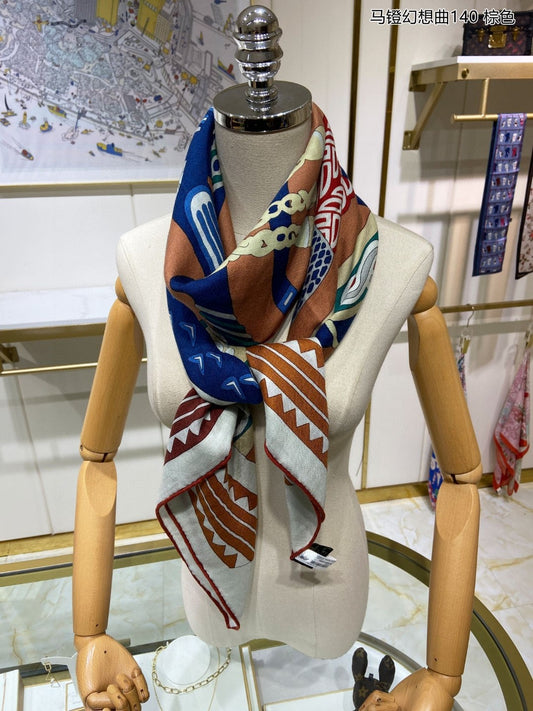 小愛款-馬鐙幻想曲圍巾 140*140cm 70%羊絨+30%真絲
