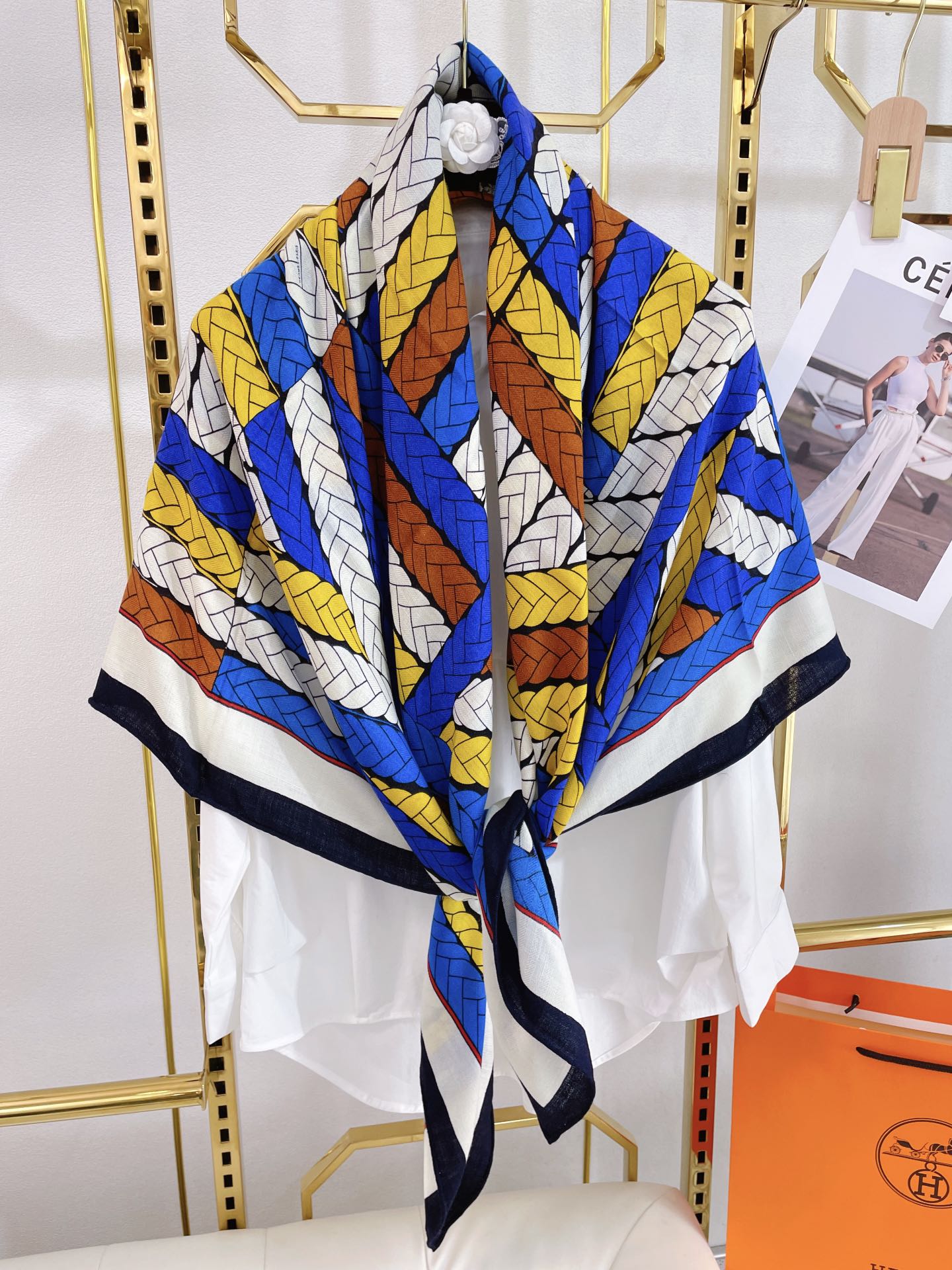 小愛款-H交織字母圍巾 140*140cm 70%山羊絨+30%真絲