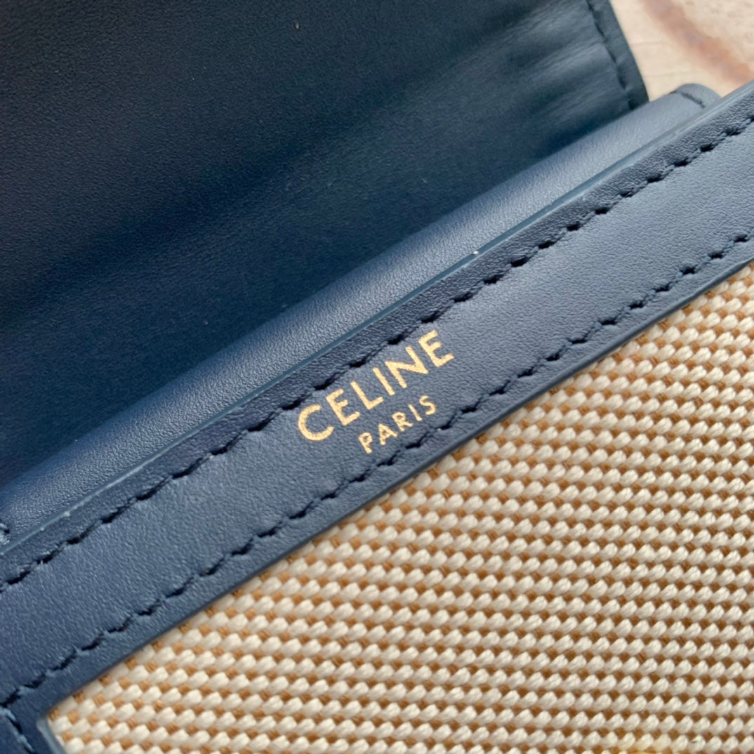 Celine 織物和牛皮革小號翻蓋錢包