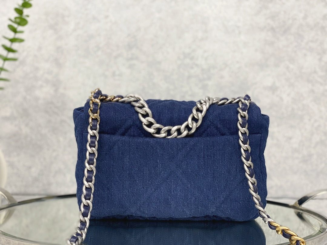 小香家-春夏系列 19Bag  丹寧牛仔深色 銀扣 小號