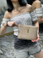 YSL 提花拼接文件手拿包-杏色金扣-24cm