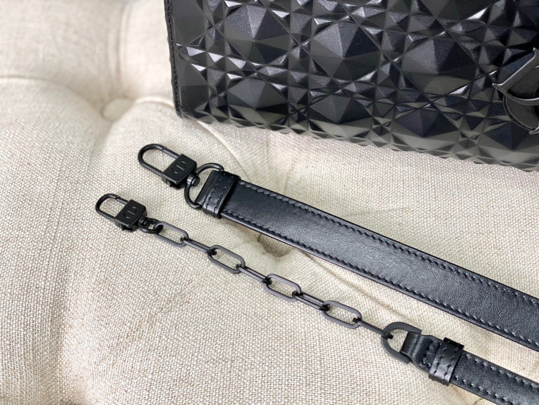 Dior-Lady D-joy手袋 牛皮鑽石形藤格紋 黑色