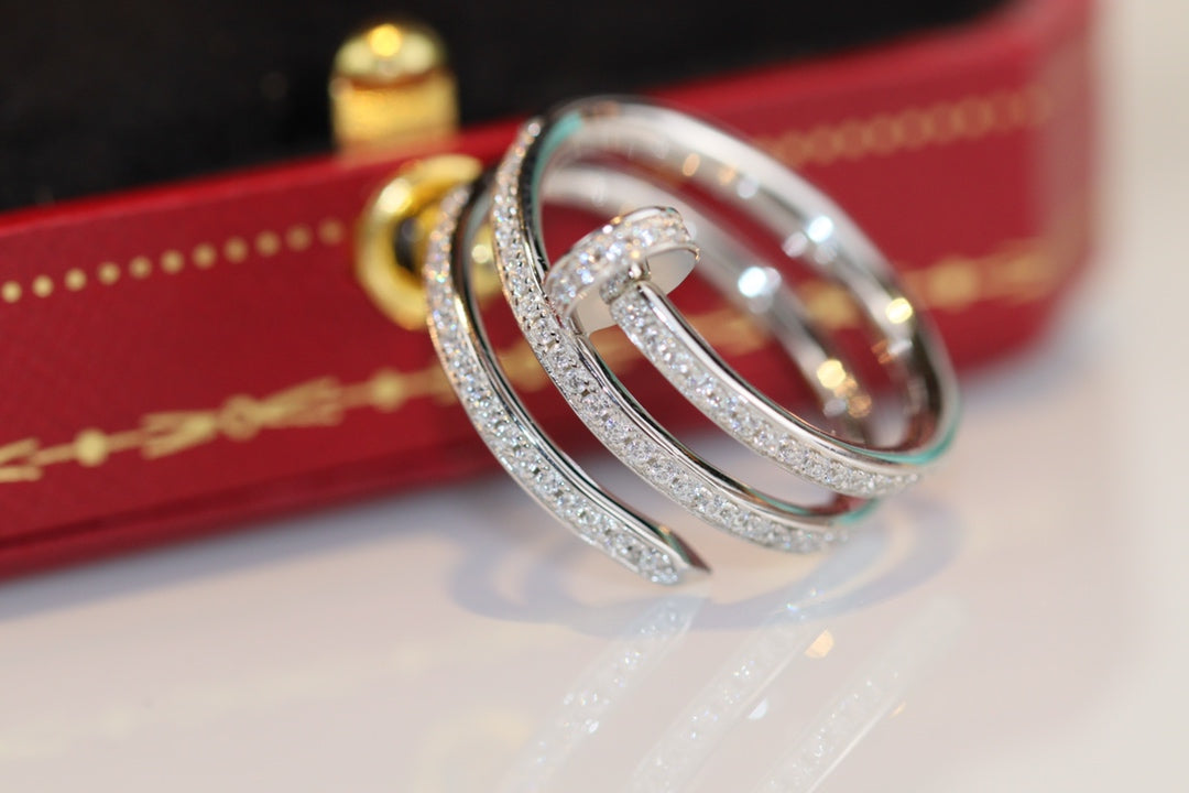 Cartier 三圈釘子戒指-白金-滿鑽