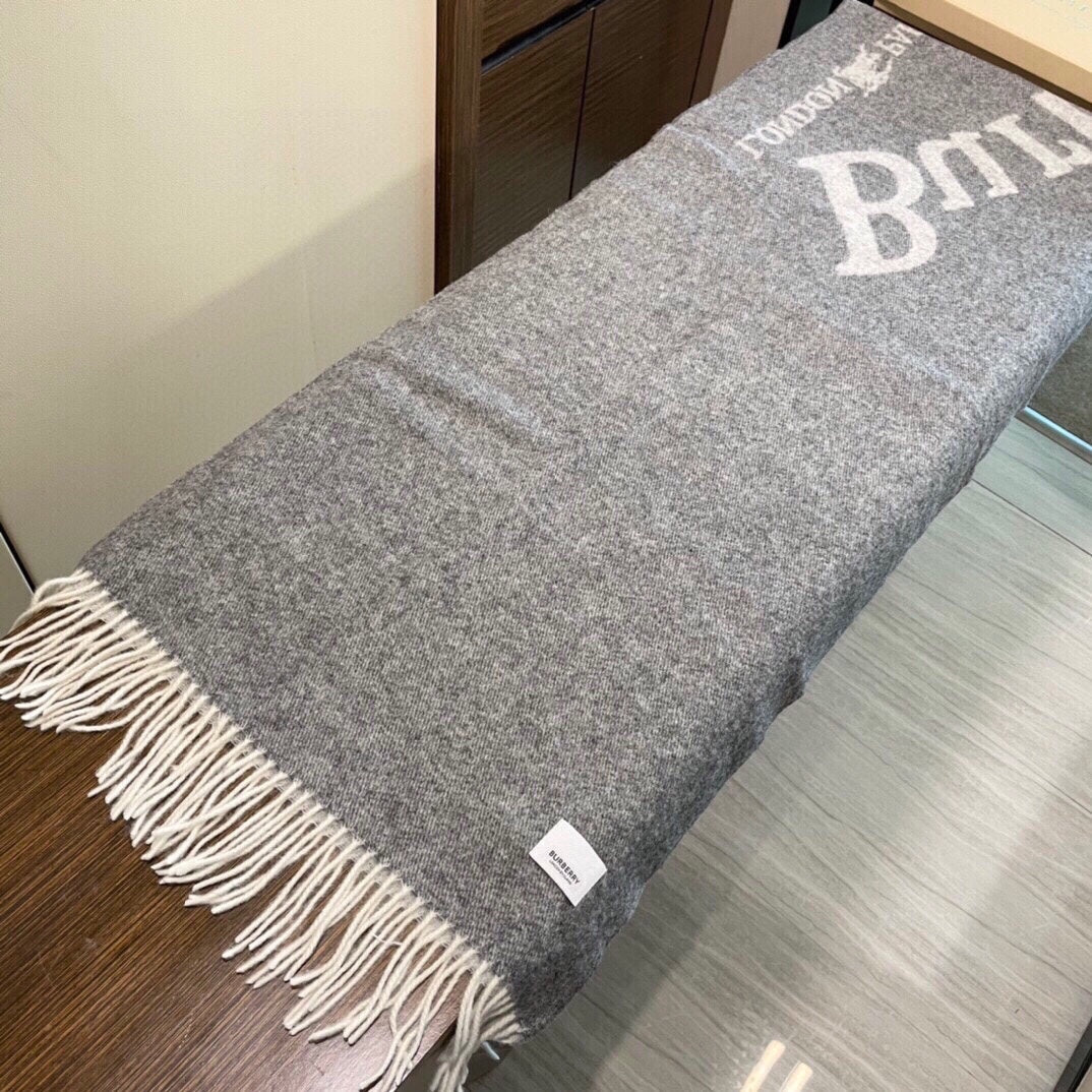 巴B家-頂級羊絨刺繡圍巾42*180cm 灰色