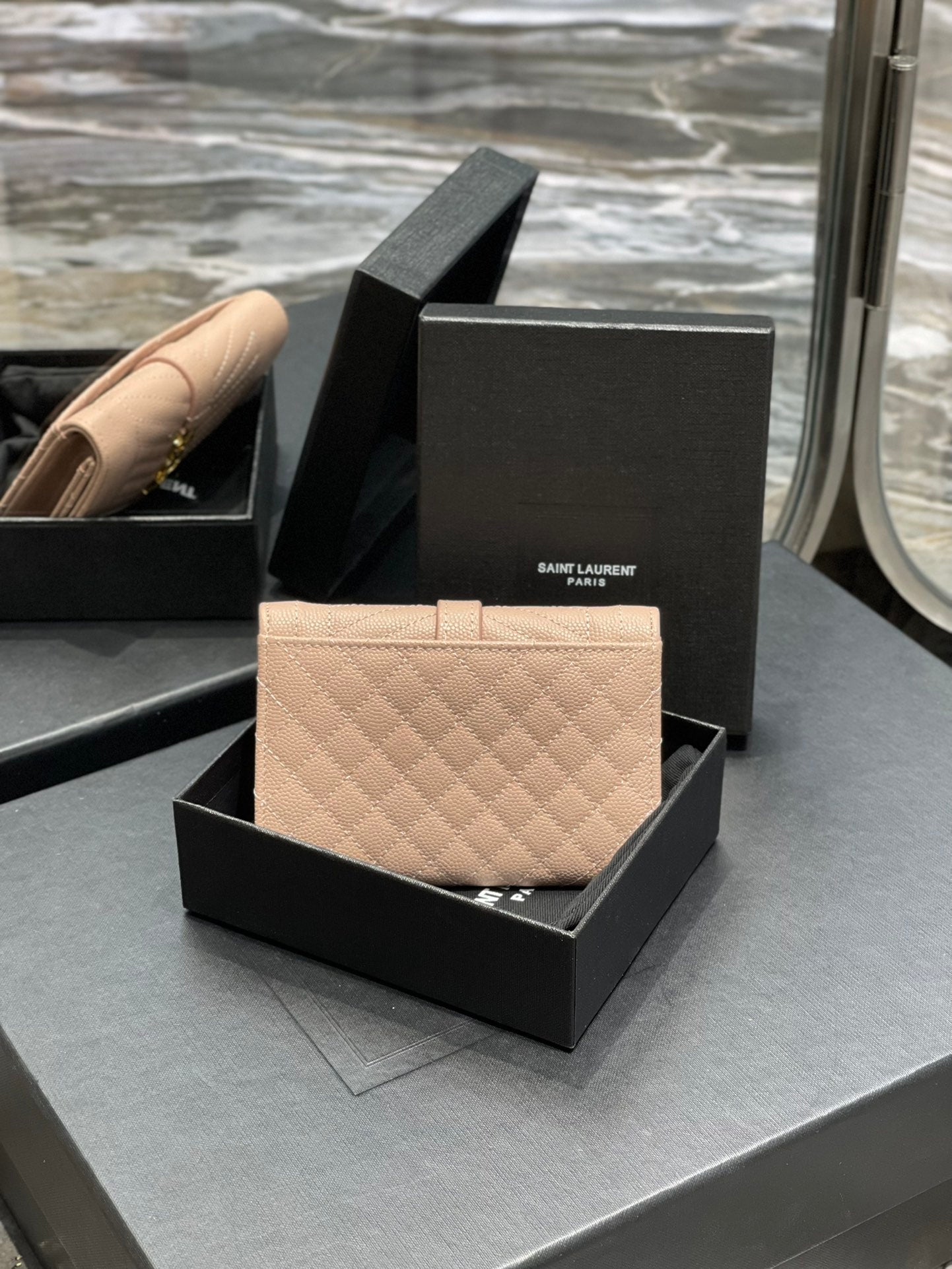 YSL 新款短夾-粉色金扣