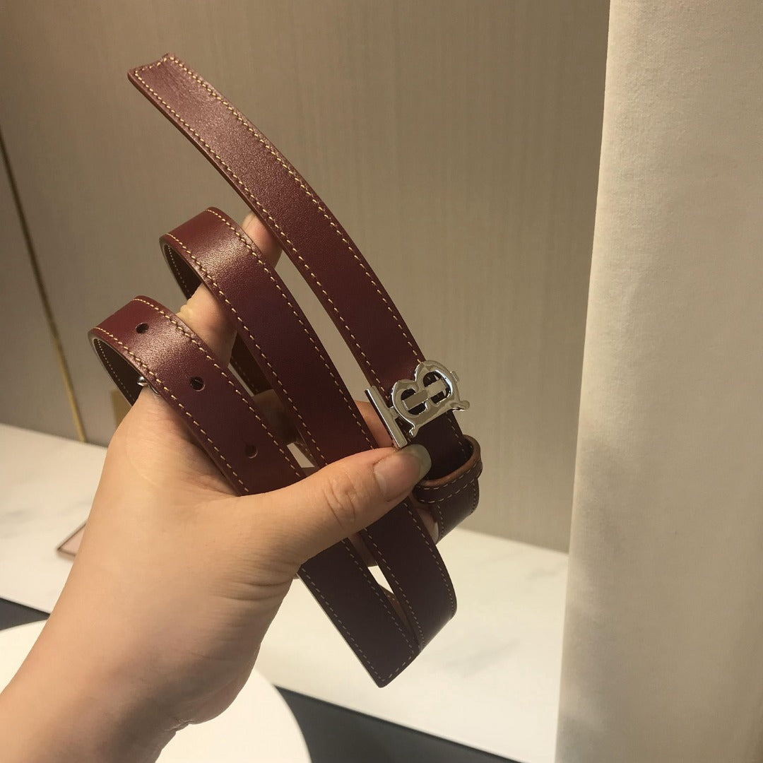 巴B家-咖色銀扣皮帶-2.0cm