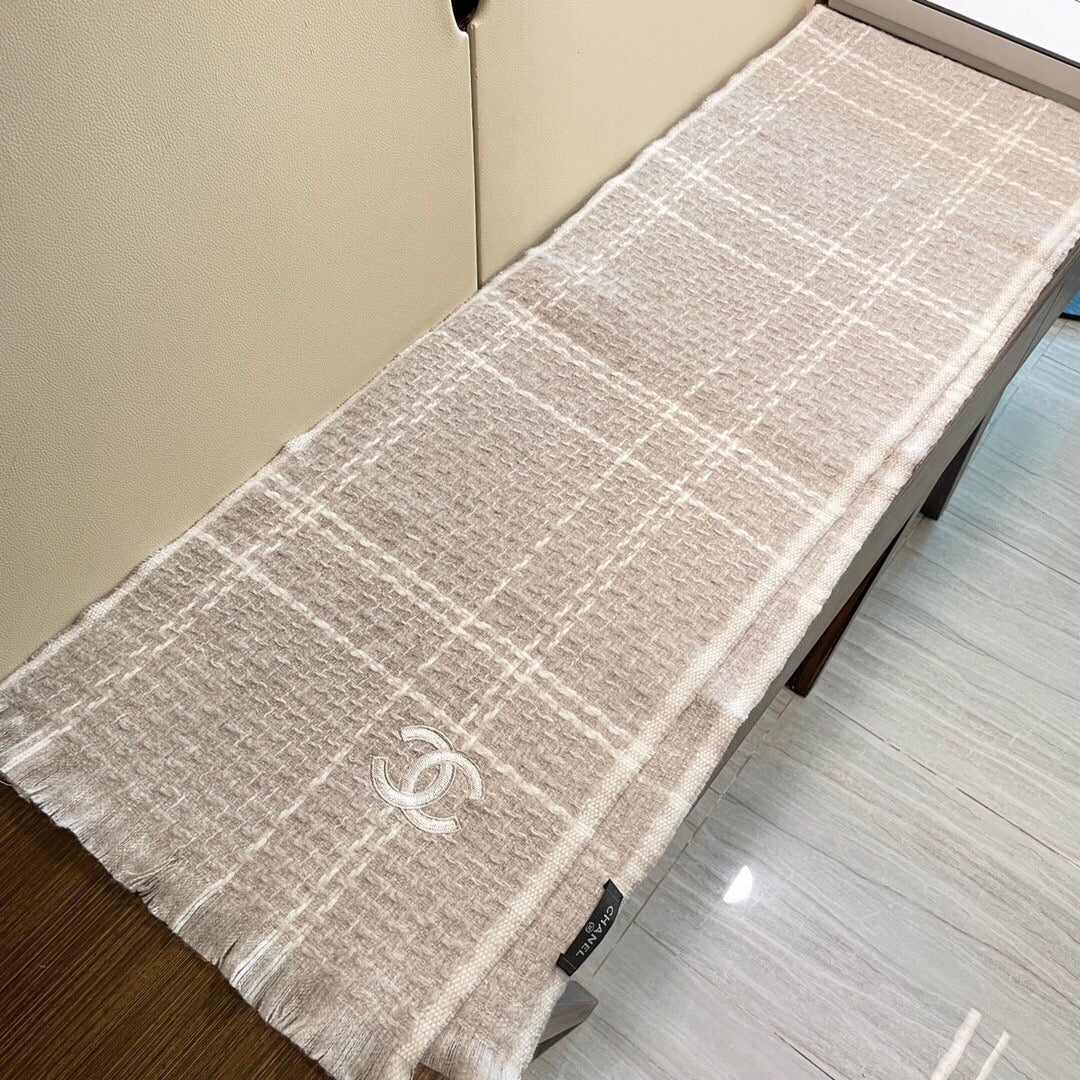 小香家-銀線拼接格紋圍巾 45*200cm 100%山羊絨