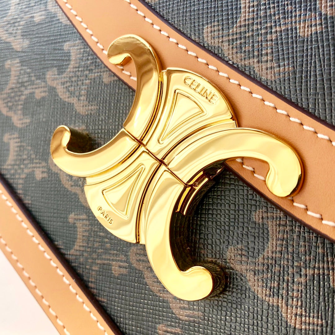 熱銷款 賽C家-TRIOMPHE凱旋門塗層帆布拼小牛皮手袋-中號 22.5cm 