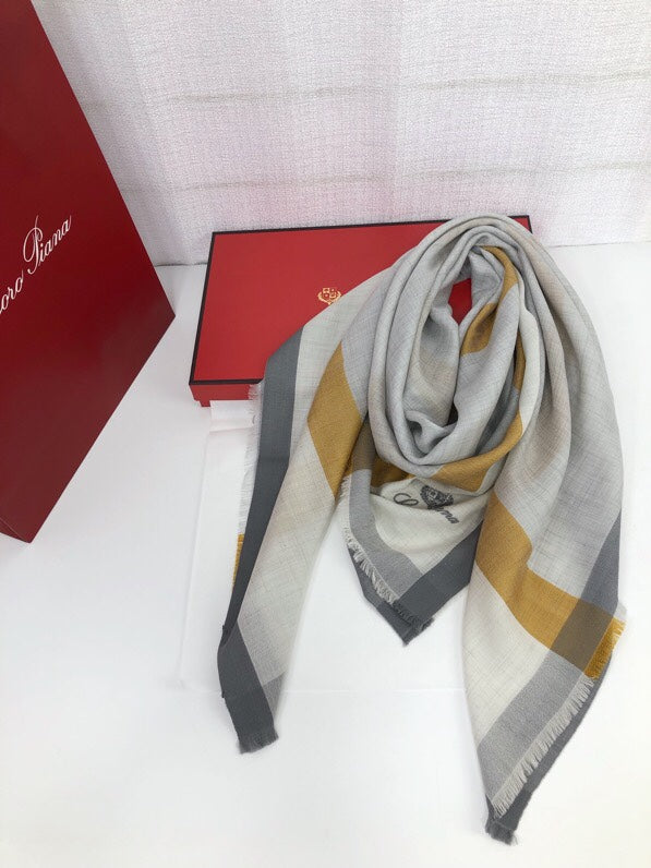 L-Piana-拼接氣質圍巾 110*110cm 100%羊毛 藍色