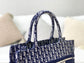 Dior Book Tote-小號36.5cm-深藍老花天鵝絨