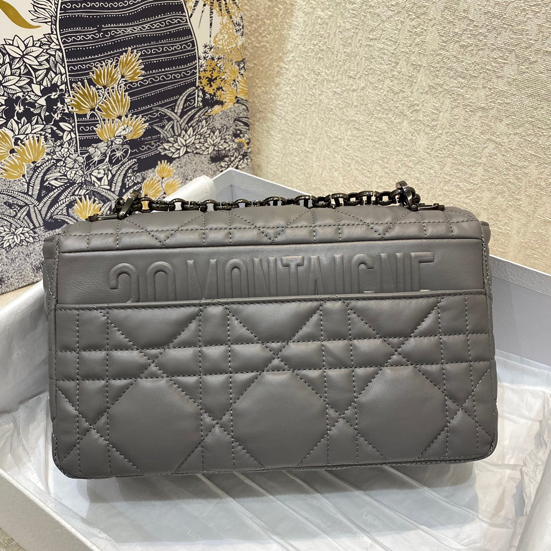Dior-Caro 菱格紋 胖胖包 中號 灰色