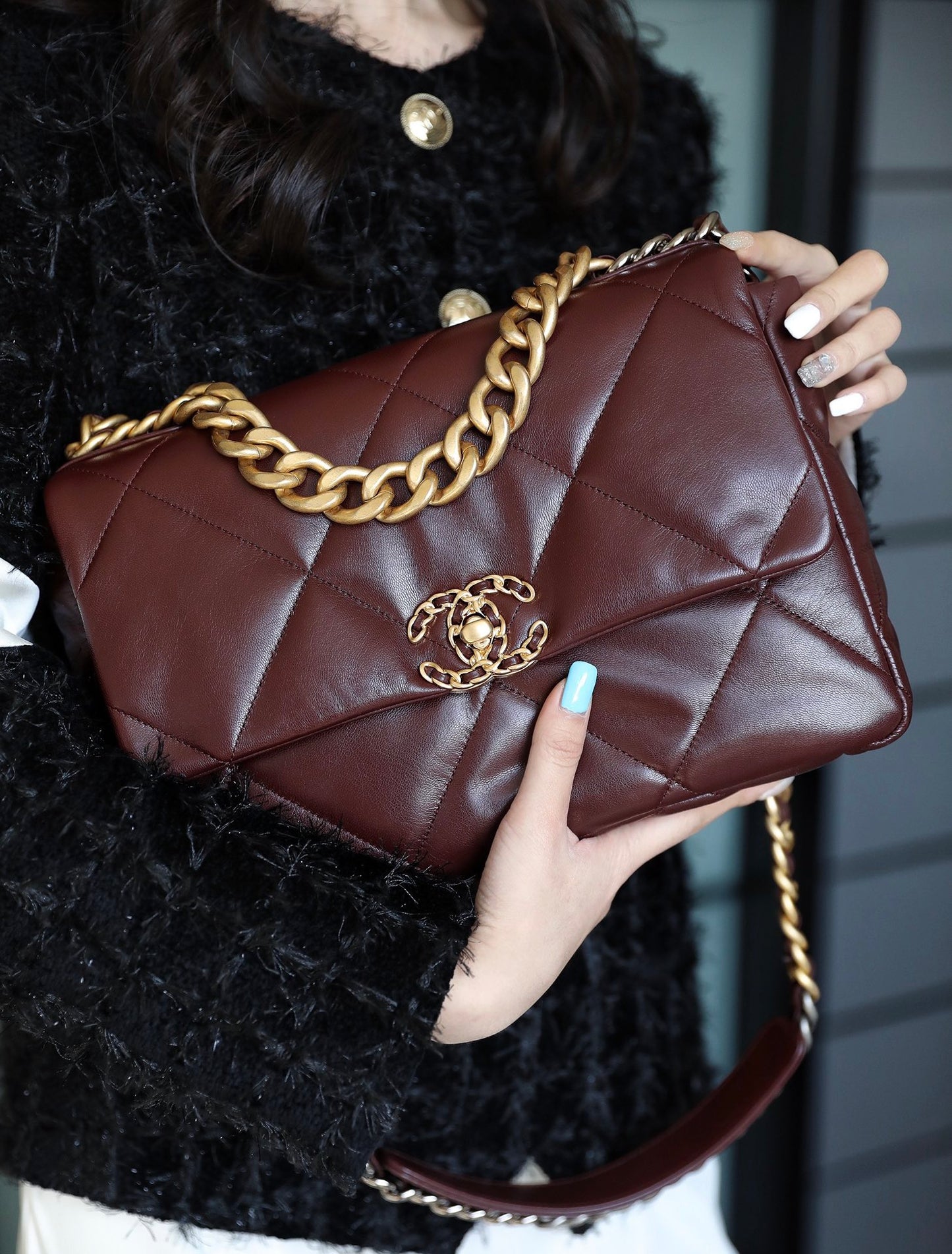 Chanel 19Bag-中號深棗紅