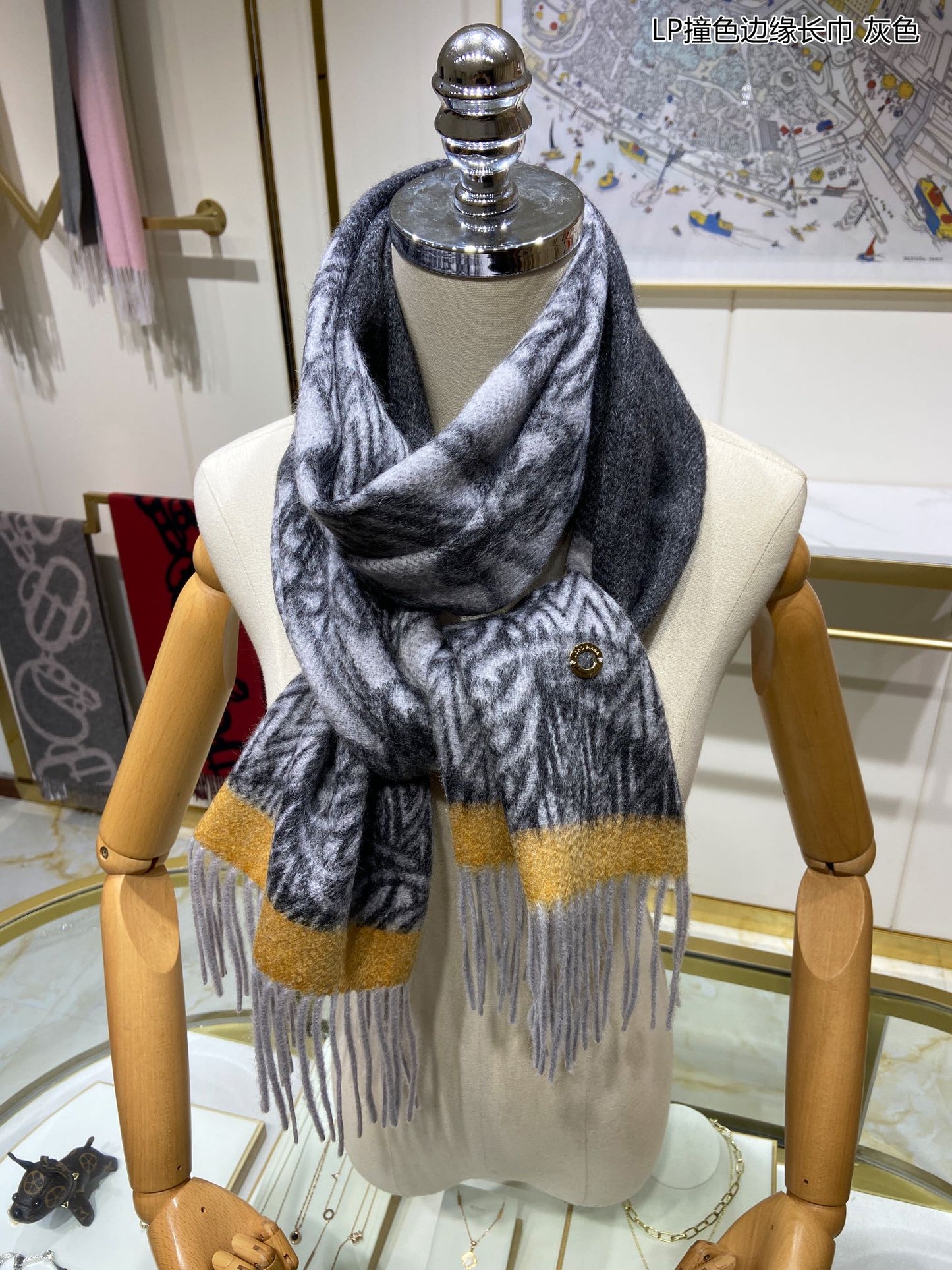 L-Piana 古典撞色邊緣長巾 33*190cm-100%頂極端野山羊絨