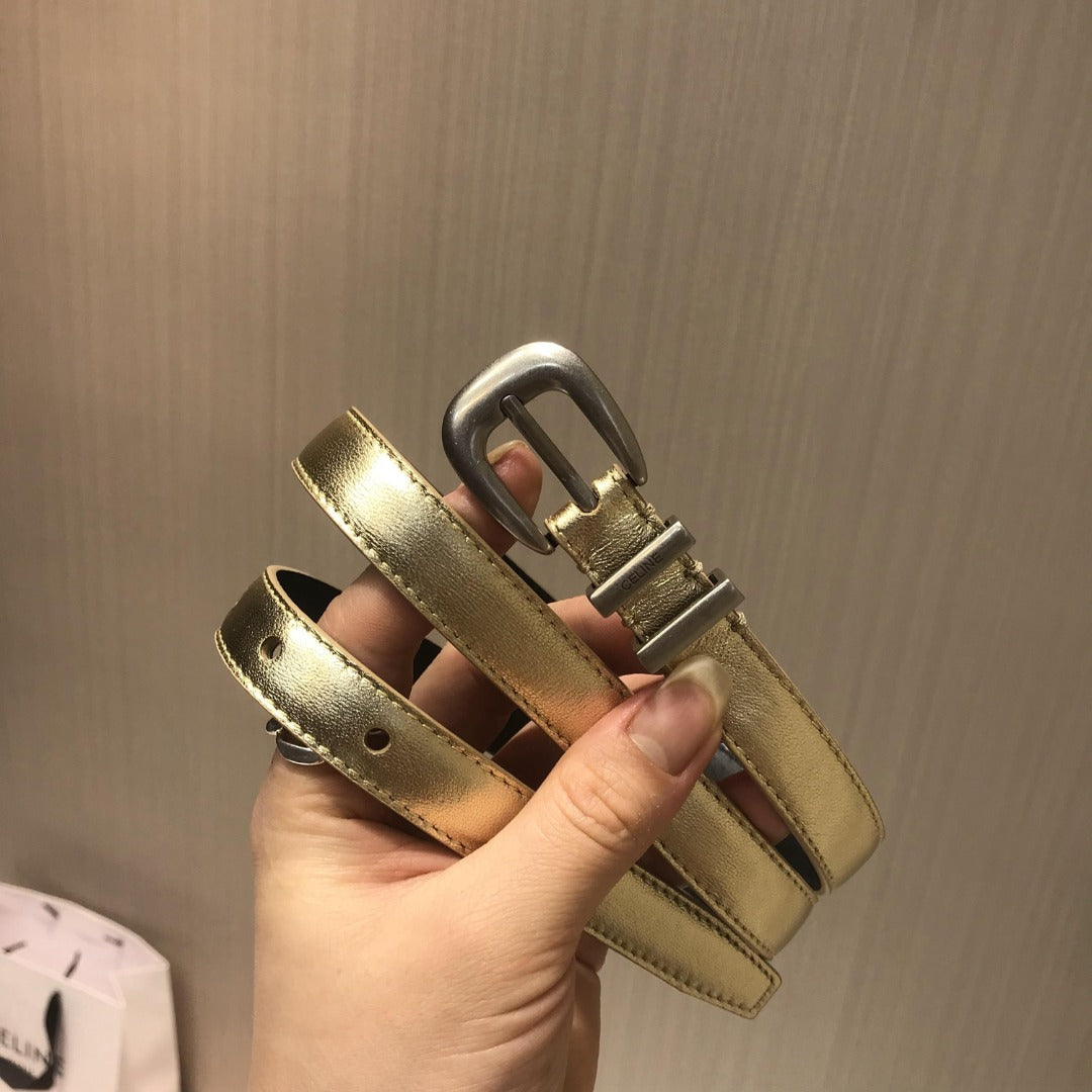賽C家-金色銀扣皮帶-1.8cm