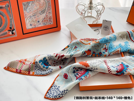 小愛款-佩斯利繁花 140真絲羊絨方巾