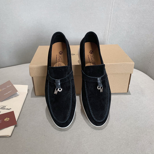 Loro p1ana-羊絨復古平底鞋 男款 黑色