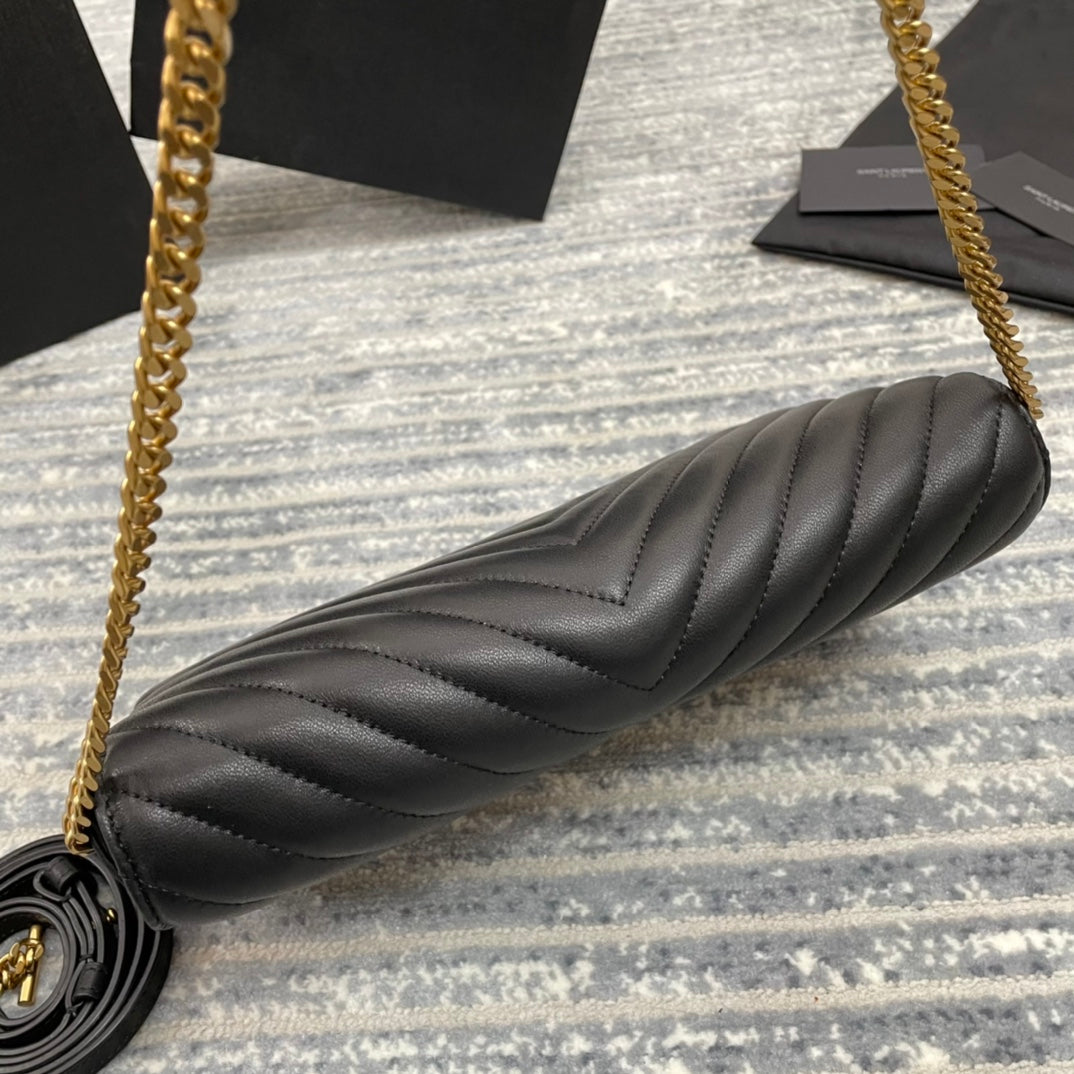 YSL  Kate 99絎縫小羊皮手袋-黑色金扣