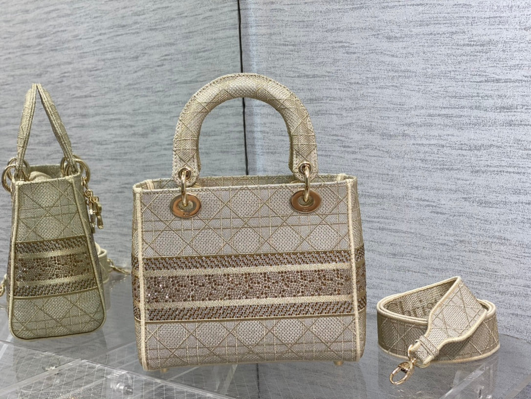 迪D家 Lady D-Lite黛妃包-刺繡杏金色-24cm
