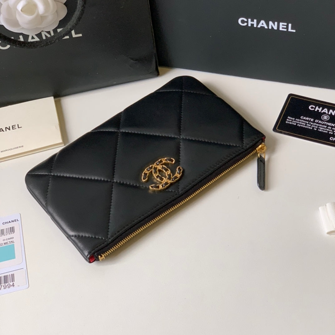 CHANEL 19系列小羊皮大格子零錢包