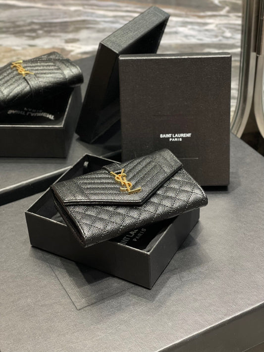 YSL 新品短夾 黑色金扣
