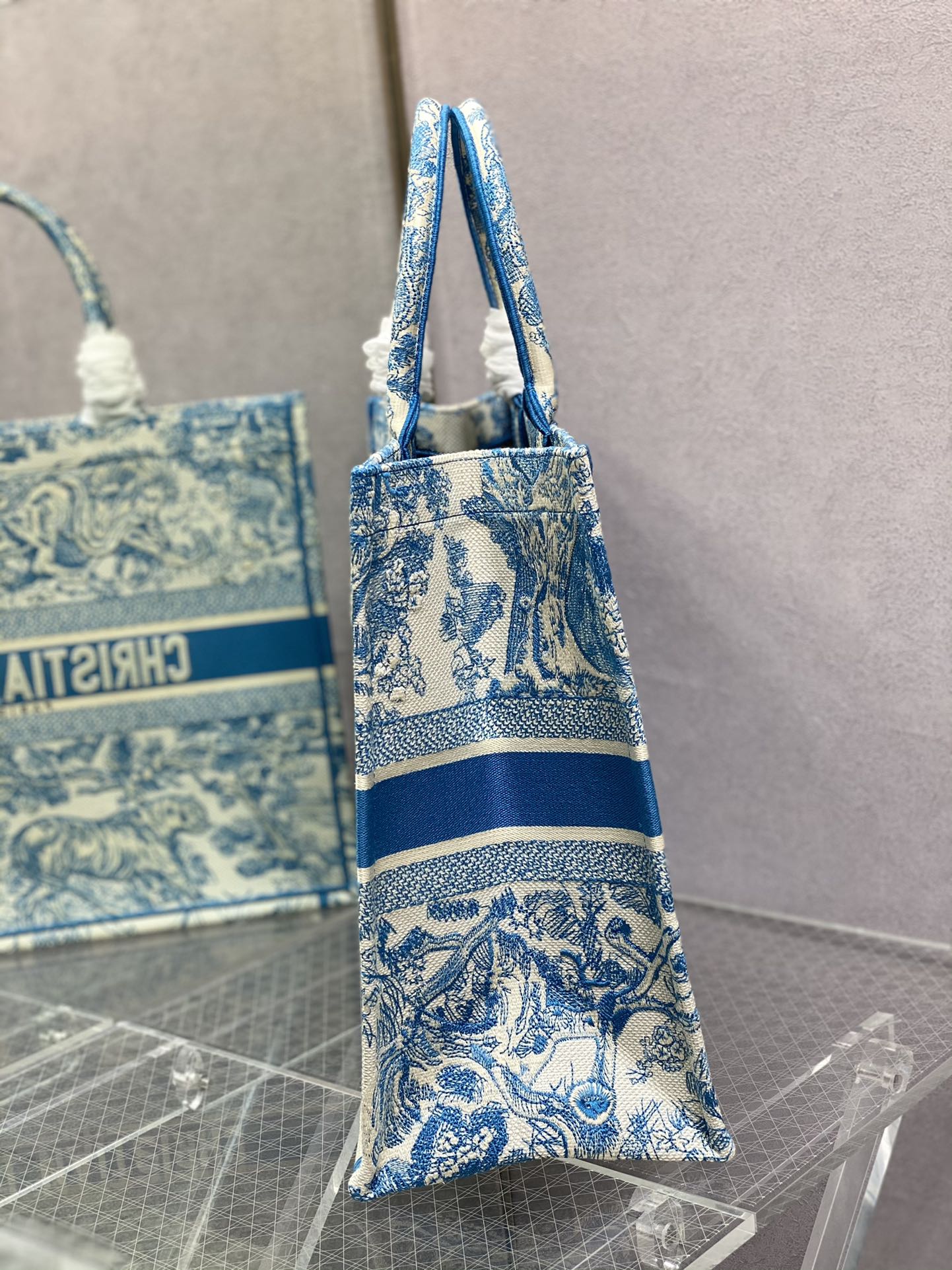 Dior Book Tote-大號41.5cm-淺藍色老虎