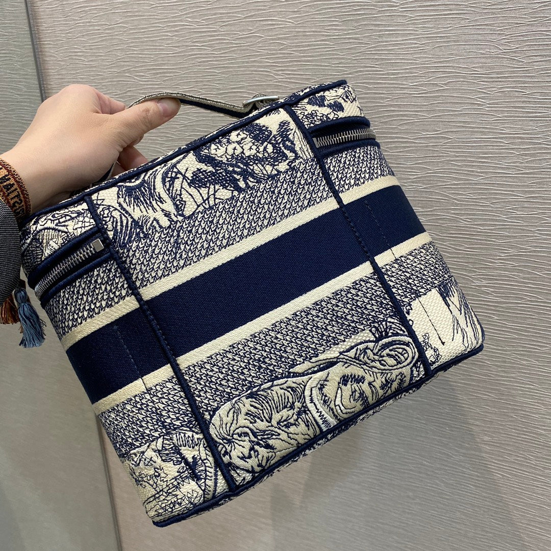Dior 深藍老虎化妝包-刺繡叢林