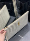 YSL 提花拼接文件手拿包-白色金扣-36cm