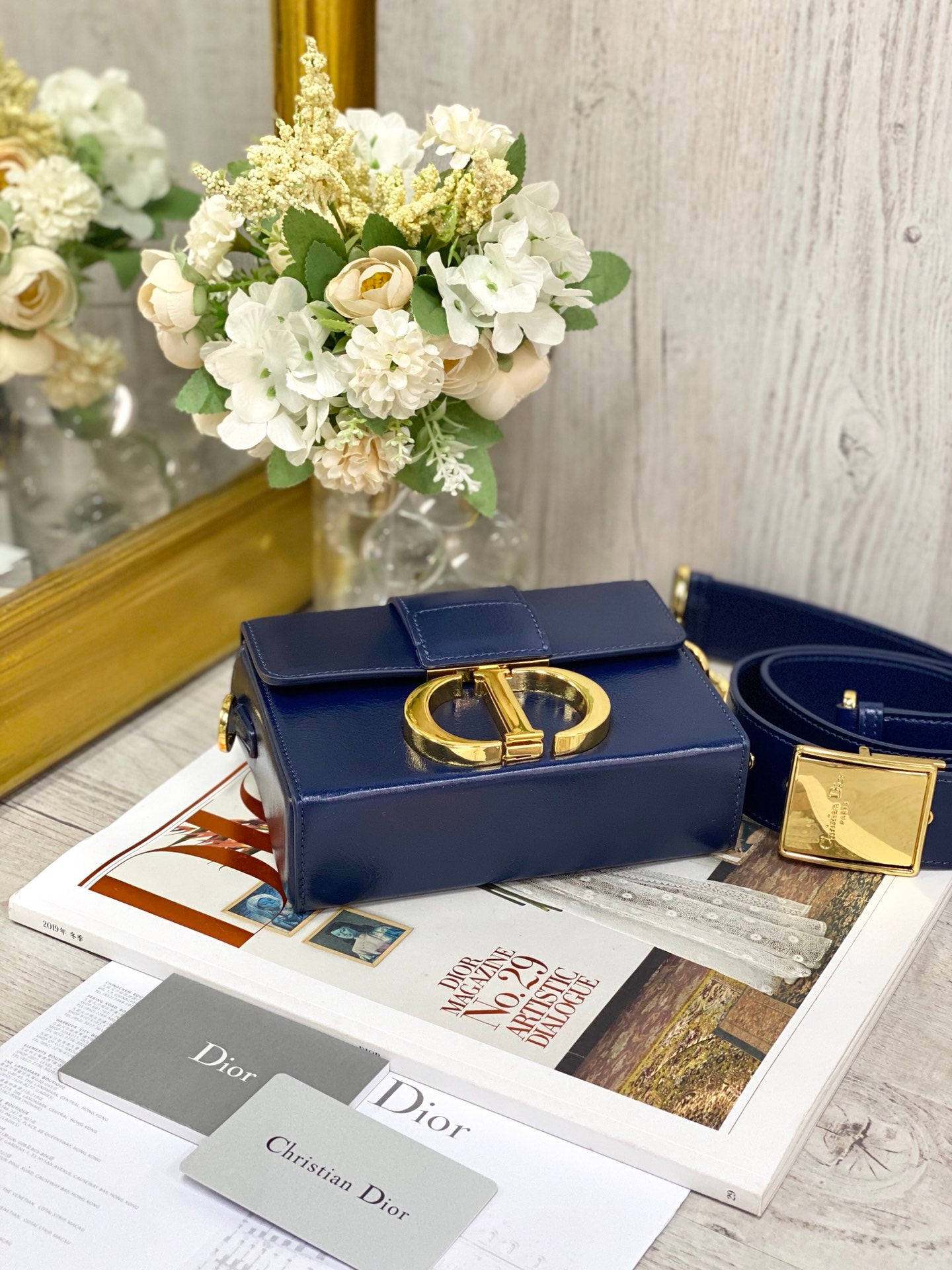 Dior 蒙田 Mini Box-金扣-17.5cm-深藍