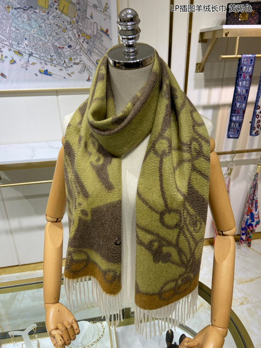 L-Piana-插圖羊絨長圍巾 33*190cm 100%羊絨 黃褐色