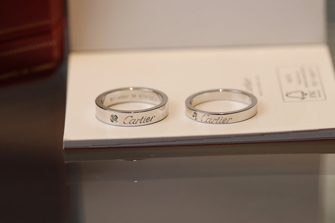 Cartier 經典簽名單鑽戒指-玫瑰金/白金