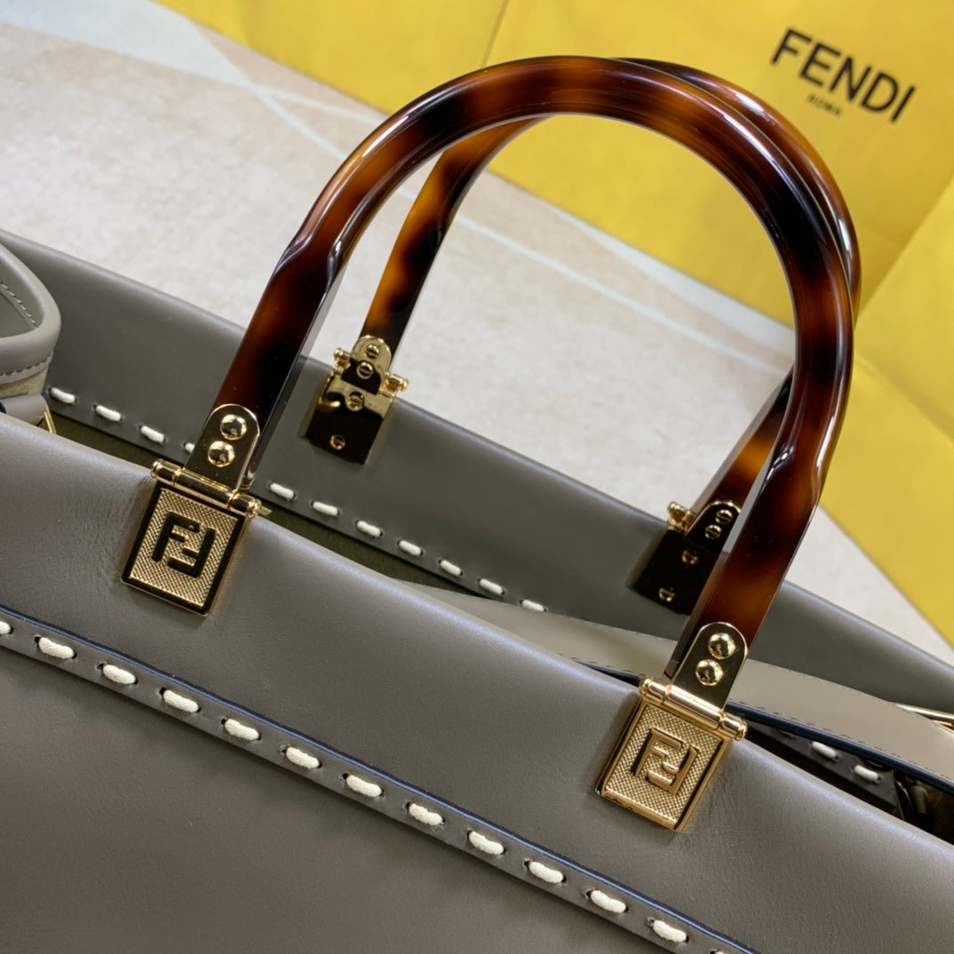 芬F家-Fendi Sunshine-中號灰色印花蛇皮手提袋