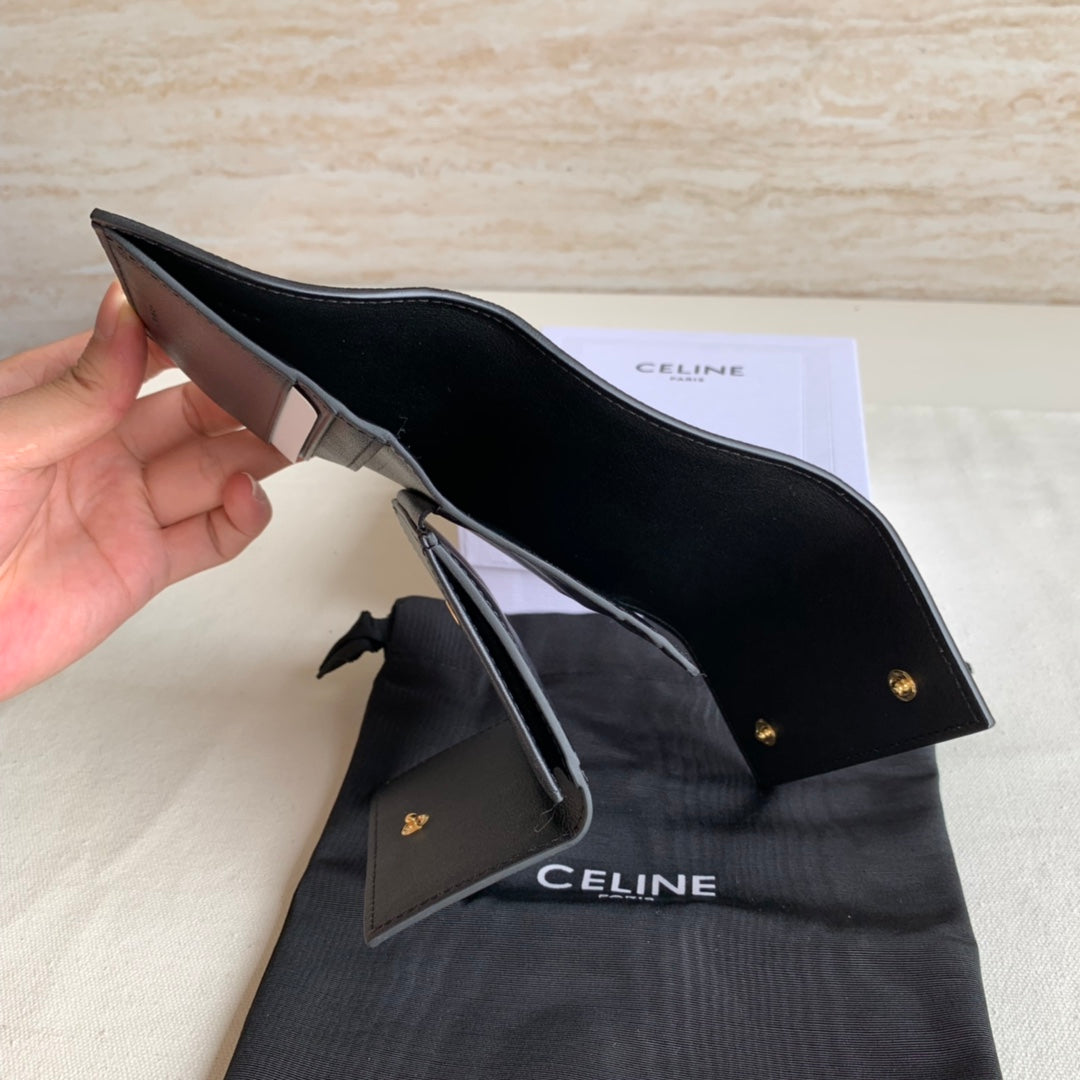 Celine 三折短夾-黑色掌紋