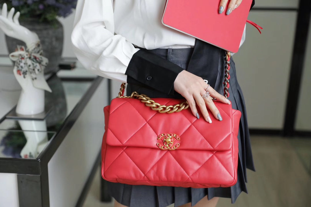 Chanel 19Bag-中號珊瑚紅