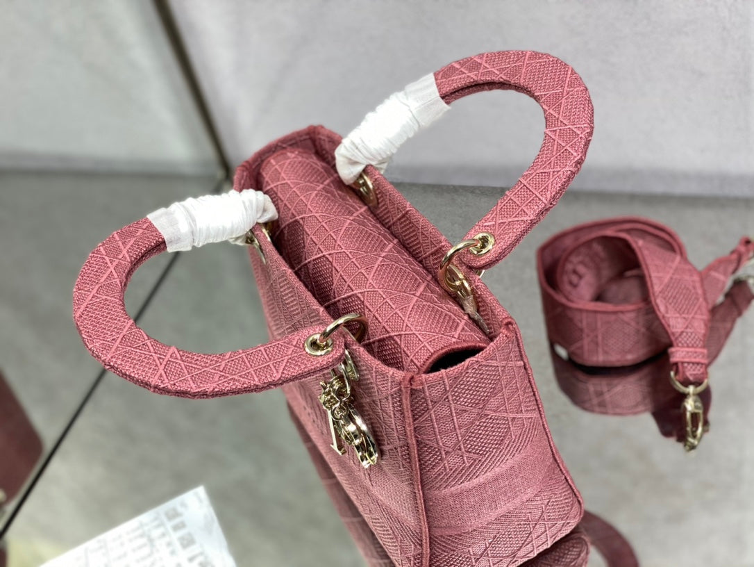 Dior Lady D-Lite黛妃包-刺繡木槿粉