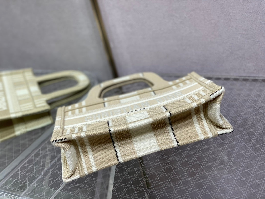 Dior Book Tote-Mini 23cm-米白條紋