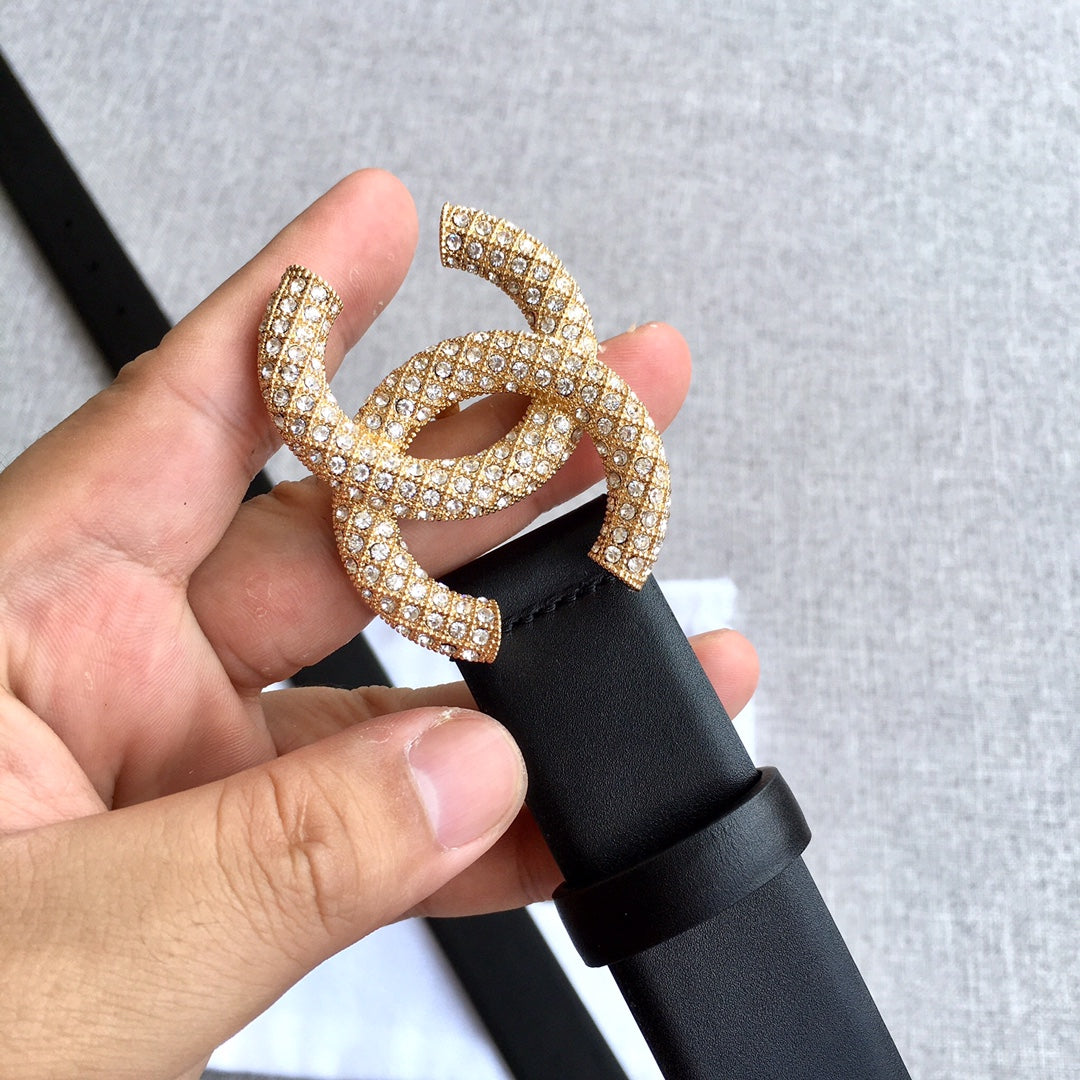 小香家-黑色金扣皮帶-3.0cm