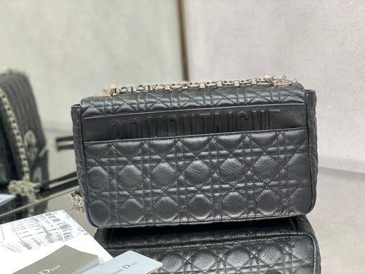 Dior Caro 大號28cm-黑色銀扣小牛皮