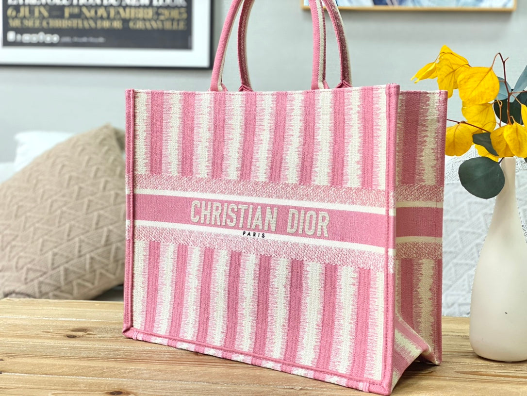 Dior Book Tote-大號41.5cm-粉色條紋