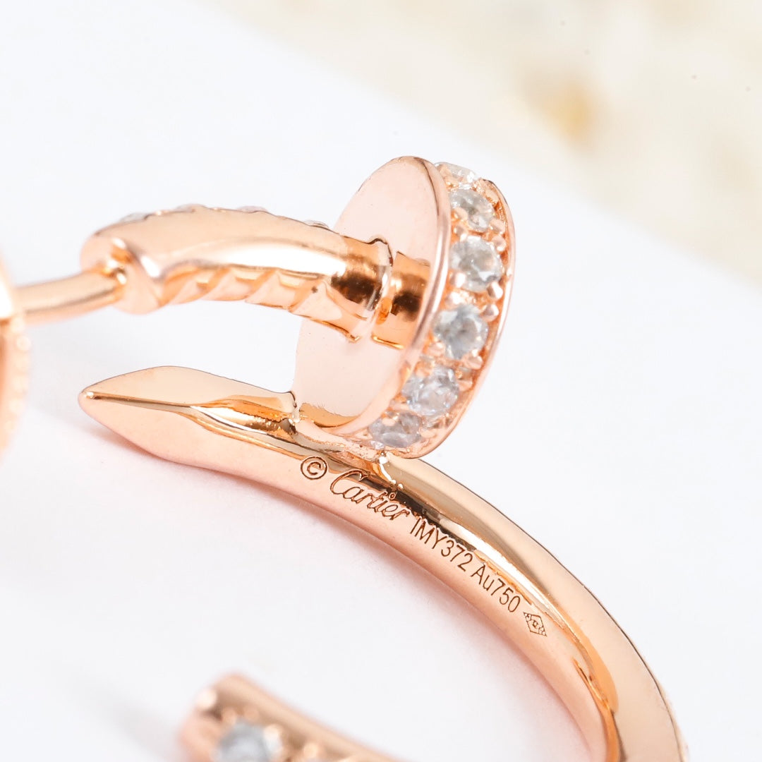 Cartier 釘子小號耳環-玫瑰金-滿鑽