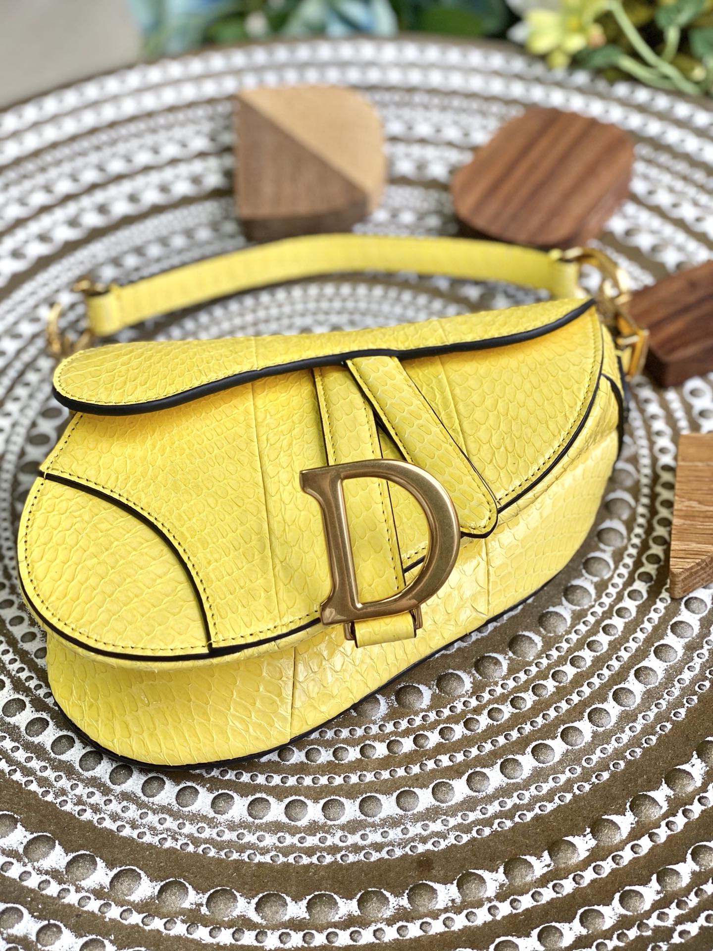 Dior Saddle 馬鞍包-蛇皮-小號黃色-19.5cm